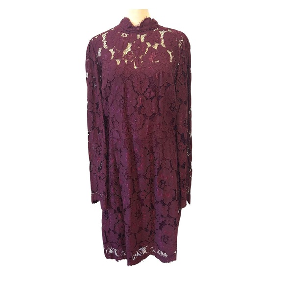 Betsey Johnson Dresses & Skirts - Betsey Johnson Lace Sheath Dress 14 Burgundy Floral Whimsigoth Vamp Homecoming